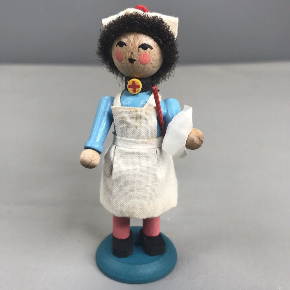 Vintage 4" Steinbach RED CROSS NURSE PAPER Wood Christmas Ornament  Medical Rare